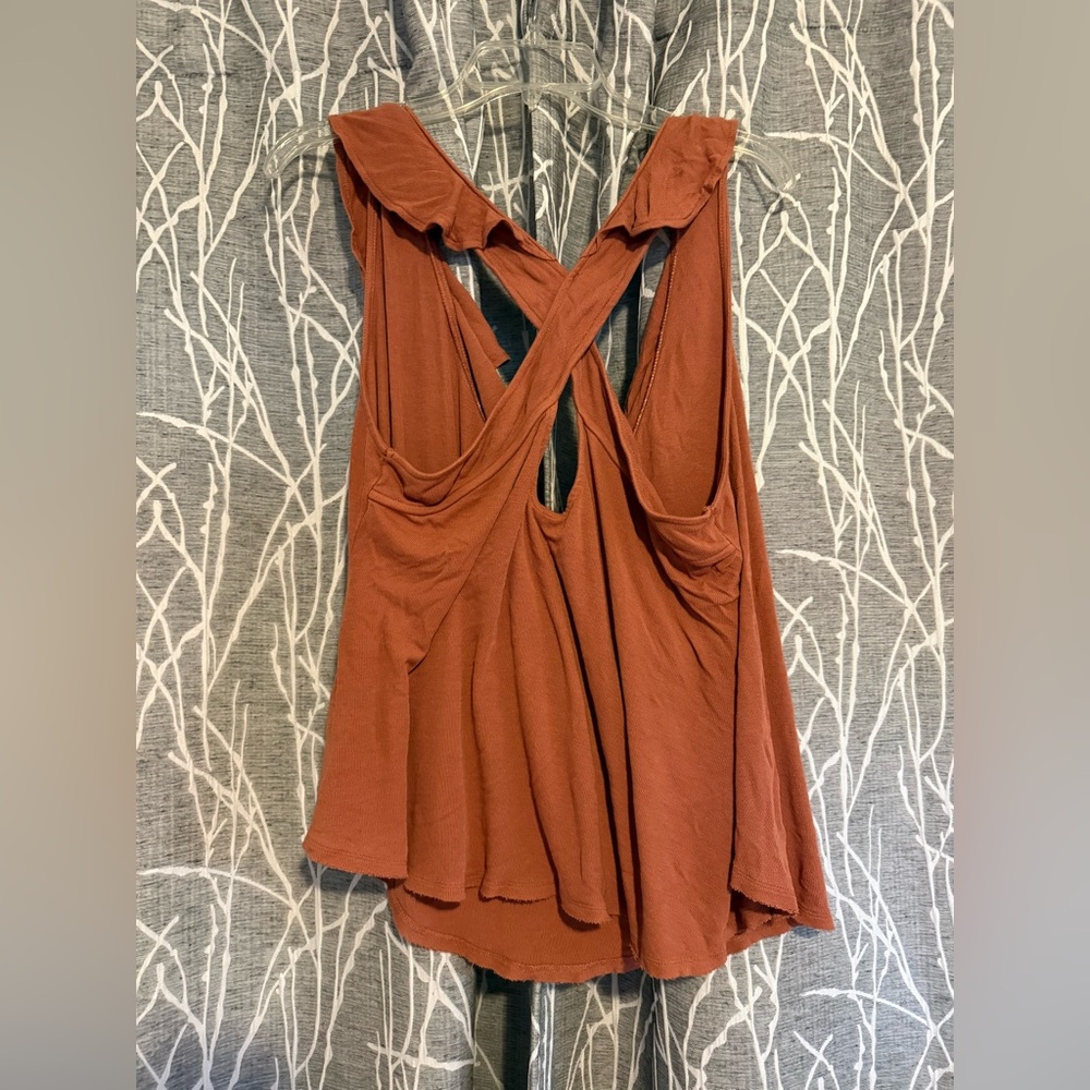 Free People Rust Brown Sleeveless Top with Ruffle Detail size M - Picture 2 of 3